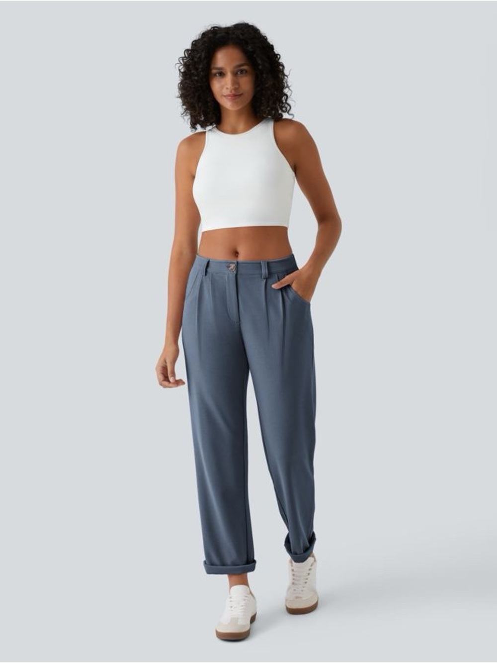 Halara Flex Mid Rise Waffle Pants Grisaille Blue/Grey Size S Regular NWT
